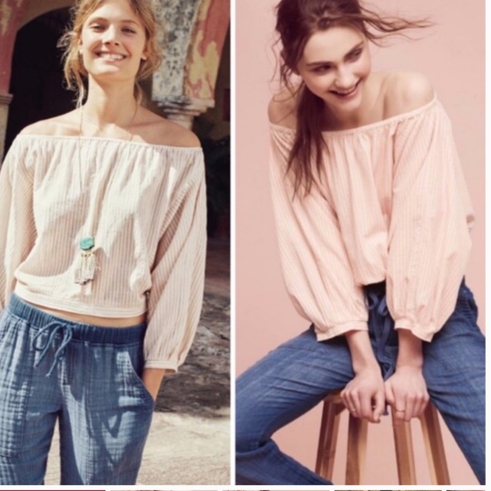 Anthropologie Off The Shoulder Pink Striped Top